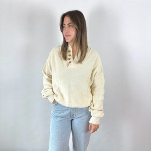 Vintage Cream Oversized Henley Sweater
